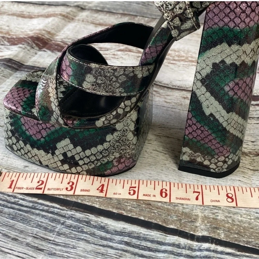 OMINE Women’s Platform 6.5” Heels – Purple/Silver/Green/Black – Size 6